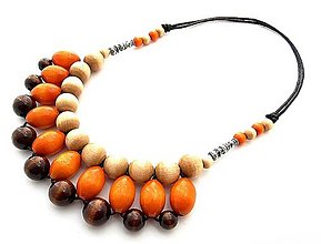 Náhrdelníky - Dřevěné korále Aztek-fazolky (přírodní-oranžová-hnědá) - 15382066_