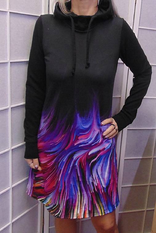  - Mikinové šaty s kapucí - barevné čáry S - XXXL (XL) - 15386049_