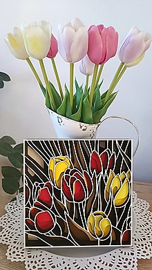 Dekorácie - Obraz Tulipánov z vrstveného dreva - 15385447_