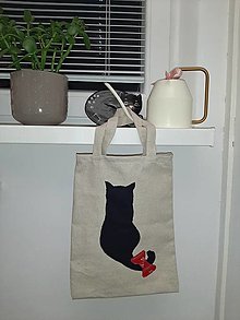 Nákupné tašky - Malá nákupka pre veľkú mačkomilku (červená mašľa) - 15388321_