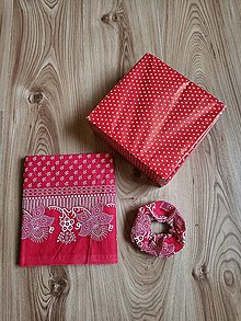 Iné oblečenie - Valentínsky darček pre ženu - zástera a scrunchie dámska červená folk s motýľmi - darčeková sada - 15386296_