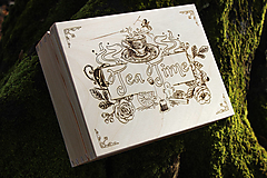 Úložné priestory & Organizácia - Krabička na čajové vrecúška, drevená gravírovaná krabička s čajovou tematikou lesná víla - 15388804_