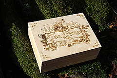 Úložné priestory & Organizácia - Krabička na čajové vrecúška, drevená gravírovaná krabička s čajovou tematikou lesná víla (Farba prírodného dreva) - 15388820_