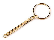 Krúžok na kľúče, základ na kľúčenku s retiazkou, Ø 2,5 cm, zlatý (1 ks)