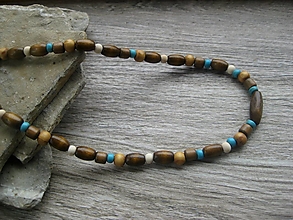 Pánske šperky - Pánsky náhrdelník okolo krku z minerálov - chirurgická oceľ (tyrkenit+ drevené korálky. č.3671) - 15390303_