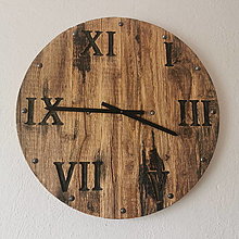 Hodiny - Veľké nástenné hodiny - staré drevo, priemer 58 cm - 15390618_