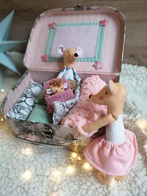 Kufrík s myškami ružovo-mintová