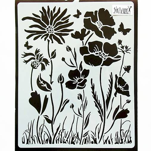 Nástroje - Šablóna Stamperia - 20x25 cm - lúka, kvety, maky - 15393661_