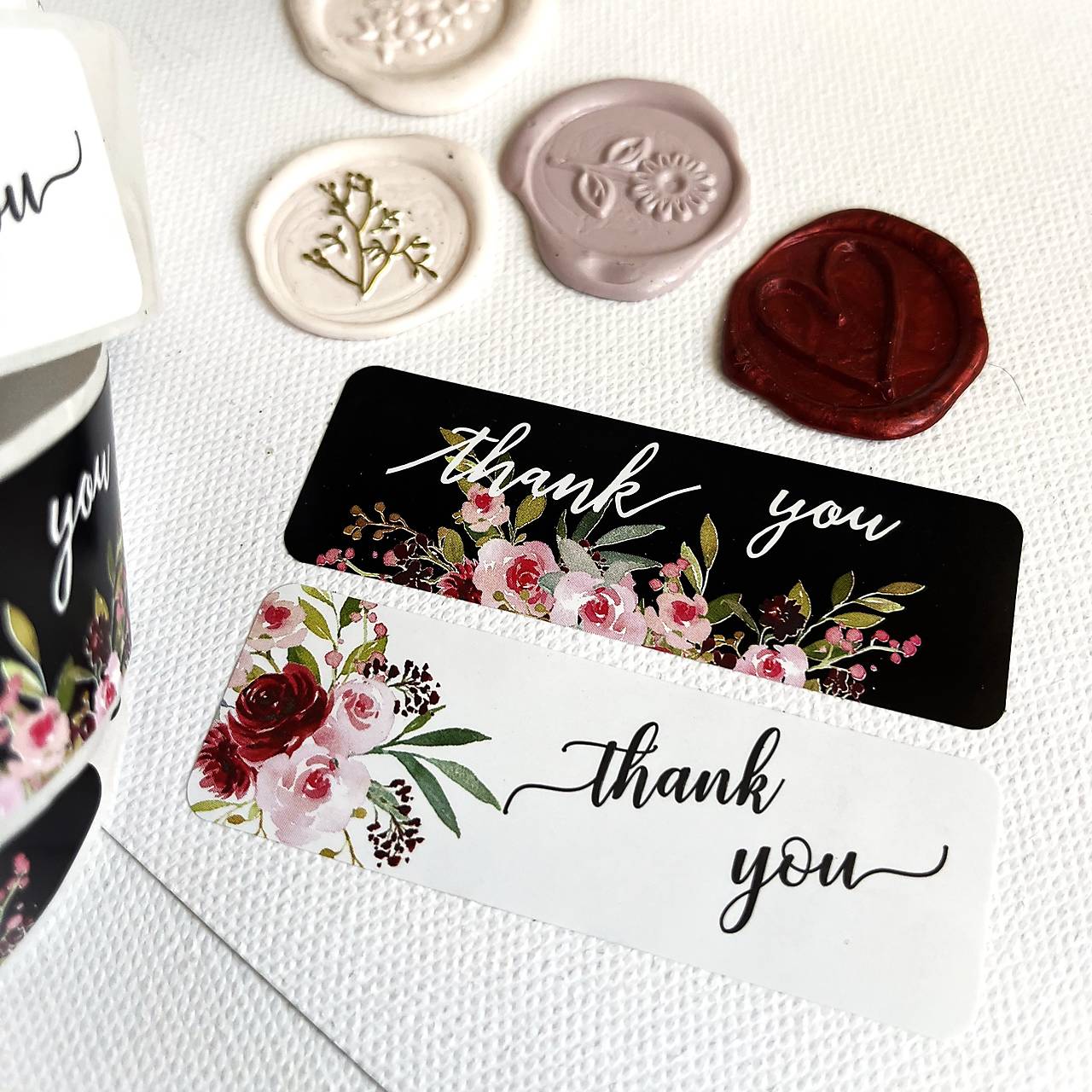 obdĺžnikové kvetinové nálepky Thank you