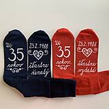 Ponožky, pančuchy, obuv - Maľované folk ponožky k výročiu svadby (červené + tmavomodré) - 15393017_