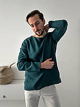 Pánske oblečenie - Pánske ľanové tričko / nátelník Orol s dlhými rukávmi - 15394561_