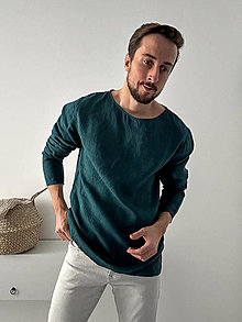 Pánske oblečenie - Pánske ľanové tričko / nátelník Orol s dlhými rukávmi  (lesná zelená) - 15394558_