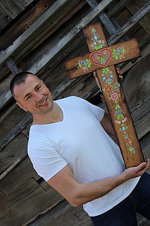 Dekorácie - Ručne maľovaný dubový kríž - 15393535_