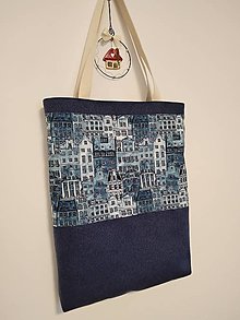 Nákupné tašky - Nákupná taška:Modré domčeky - 15393335_