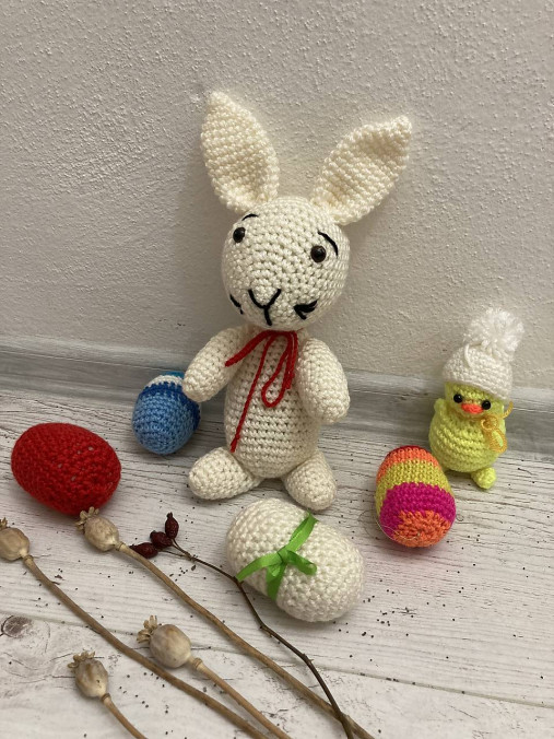 Hračky - Biely hačkovaný ZAJO/ZAJAC/ZAJKO - 15394392_