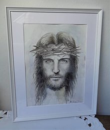 Obrazy - p.Ježiš...(akvarel) (biely drevený rám) - 15396184_