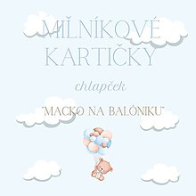Papiernictvo - Miľníkové kartičky MACKO NA BALÓNIKU pre chlapčeka - veľkosť XXL 41ks - 15397981_