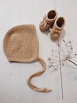 Pletený bonnet + papučky pre bábätko (škoricová)