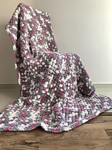 Úžitkový textil - Deka z Alize Puffy 160x120cm bielo-šedo-ružová - 15398184_