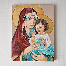 Kresby - Panna Mária a Ježiš, akryl, 30 x 40 cm - 15400262_