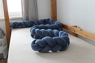Detský textil - Plyšový pletený mantinel do postele/postieľky, modrý - 15399755_