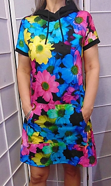 Šaty - Šaty s kapucí - barevné květy S - XXXL - 15400156_