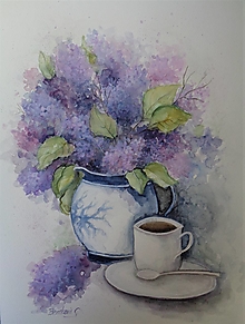 Obrazy - Čas na kávu...(akvarel) - 15404255_