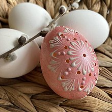 Dekorácie - veľkonočné vajíčka metalické ružové (v1 kvet - asymetrický) - 15405170_