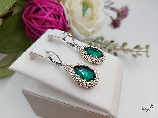 Náušnice - náušnice kvapky emerald-strieborné - 15405730_