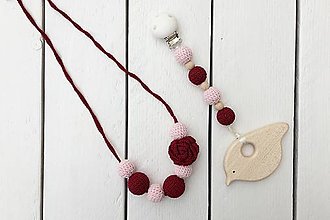 Náhrdelníky - Háčkované náhrdelníky (Set náhrdelníka a hryzadielka Ruža) - 15407826_