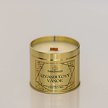 Svietidlá a sviečky - AKCIA - Sviečka s DREVENÝM knôtom zo sójového vosku v plechovke - Levanduľový Vánok - 15405509_
