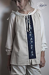 Topy, tričká, tielka - One size ľanový top Modrotlač (Béžová) - 15405654_