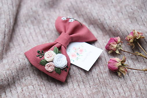 Detské doplnky - Vyšívané mašličky Ruža ♡ (Sladké ruže) - 15406129_