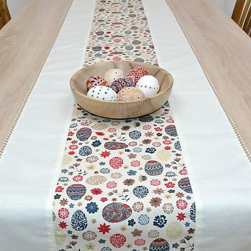  - DAMIAN- veľkonočné vajíčka a kvietky na smotanovej - behúň  (160 cm x 40 cm) - 15405267_