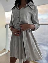 Šaty - Dámske ľanové košeľové šaty - 15406318_
