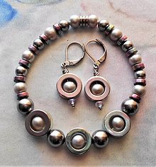 Náramky - Sety šperkov náramok+ náušnice (Riečne perly- hematit) - 15410164_