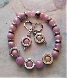 Náramky - Sety šperkov náramok+ náušnice (Lila jades- hematit) - 15410168_