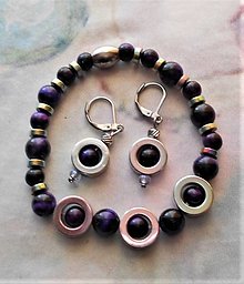 Náramky - Sety šperkov náramok+ náušnice (Fialové tigrie oko- hematit) - 15410243_