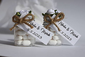 Darčeky pre svadobčanov - Biela svadba Darčeky pre svadobných hostí a pre detičky (prázdne dekorované fľaštičky) - 15408460_