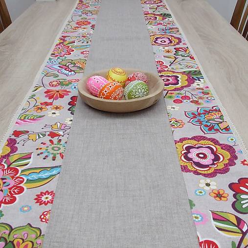  - TILDA - farebné ornamentové kvety s béžovou - behúň  (100 cm x 40 cm) - 15408834_