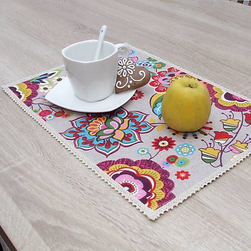 Úžitkový textil - TILDA - farebné ornamentové kvety - prestieranie 28x40 - 15409370_