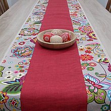 Úžitkový textil - TILDA - farebné ornamentové kvety s vínovo červenou - behúň - 15408816_