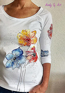 Topy, tričká, tielka - Ručnemaľované tričko - " Kvetované " - 15412354_