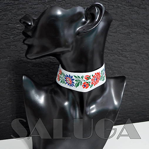 Náhrdelníky - CHOKER náhrdelník - folk - folklórny - biely - 15414322_