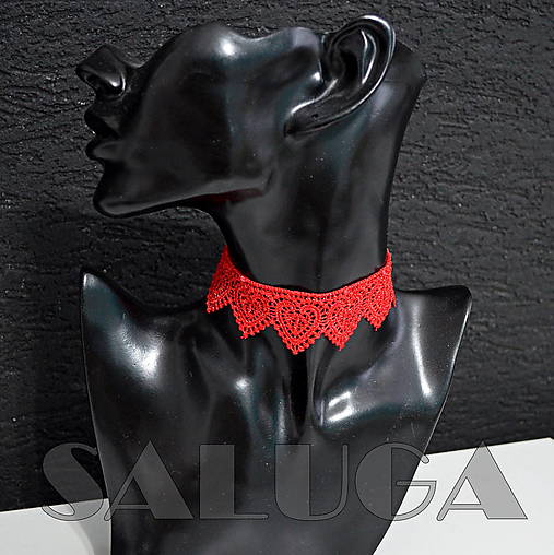 Náhrdelníky - CHOKER - náhrdelník - červený - srdce - 15414341_