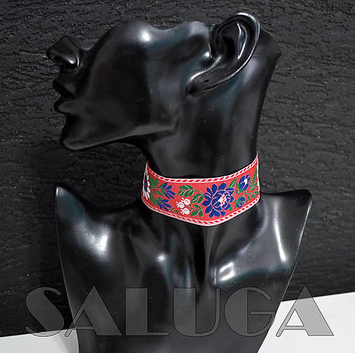 Náhrdelníky - CHOKER náhrdelník - folk - folklórny - červený - 15414351_