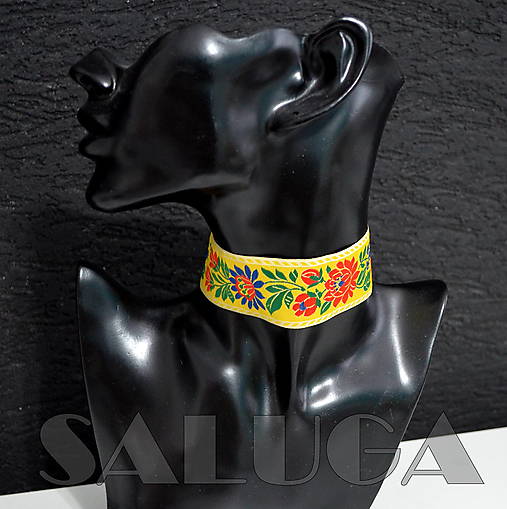Náhrdelníky - CHOKER náhrdelník - folk - folklórny - žltý - 15414358_