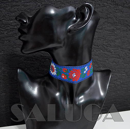 Náhrdelníky - CHOKER náhrdelník - folk - folklórny - modrý - 15414372_