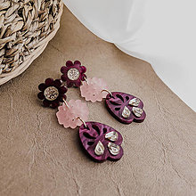 Náušnice - Náušničky - Boho kvety L (Burgundy) - 15412200_
