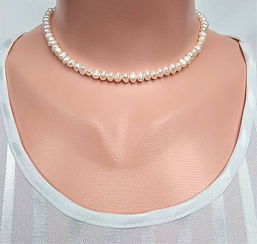  - Choker náhrdelník pravé riečne perly, zapínanie striebro Ag925/1000 - 15411741_